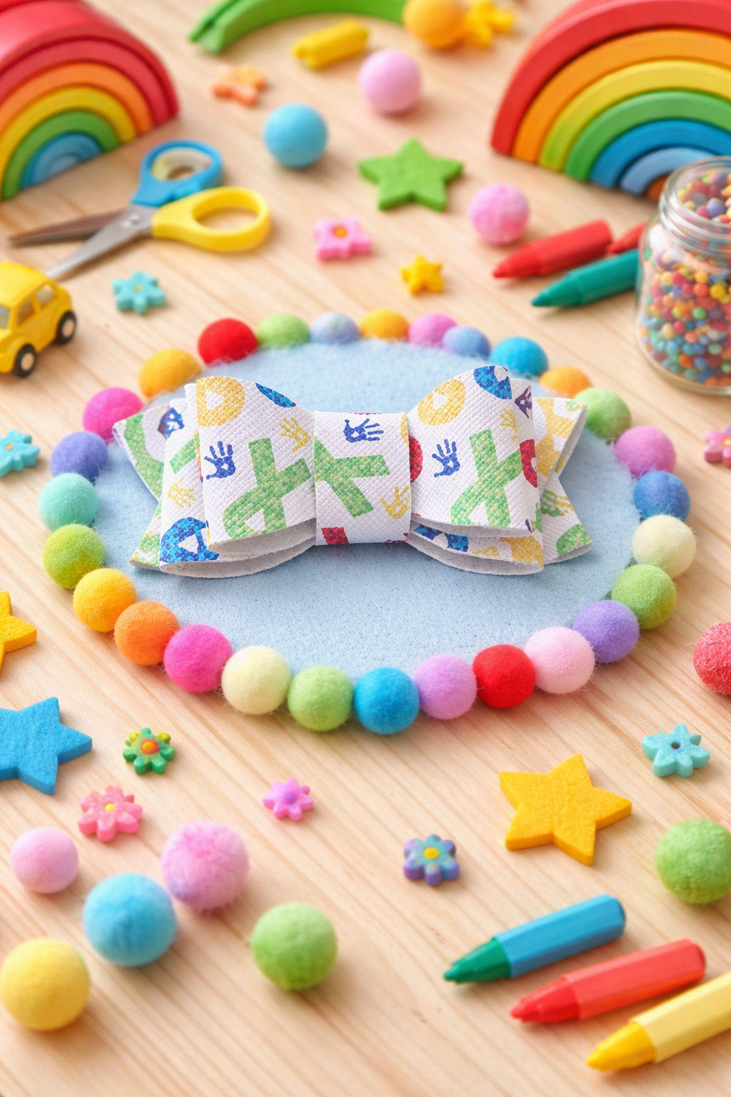 Rainbow Awareness Autism Bow Handmade Hair Accessory