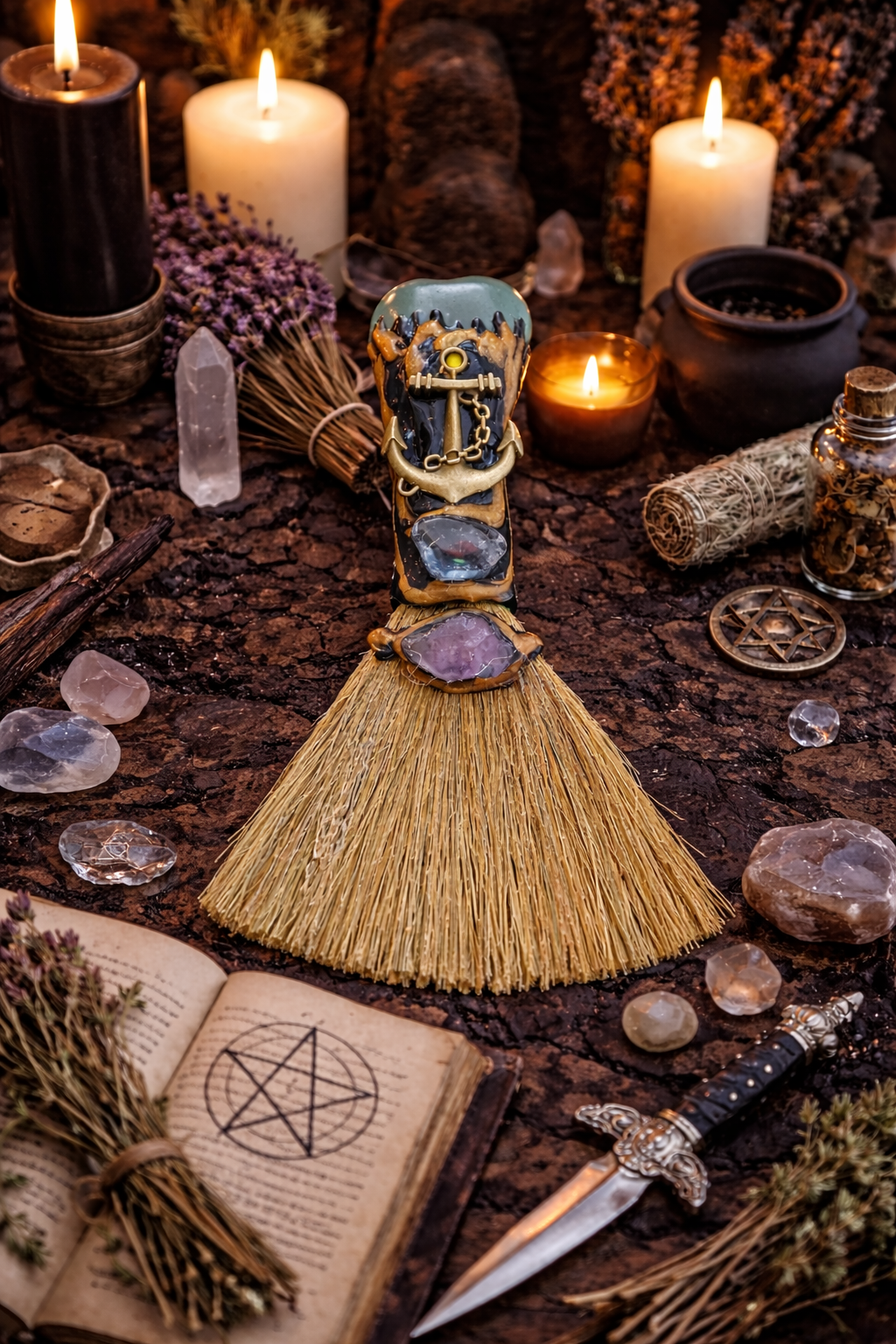 Crystal Enchanted Altar Besom, Protection & Cleansing Ritual Broom