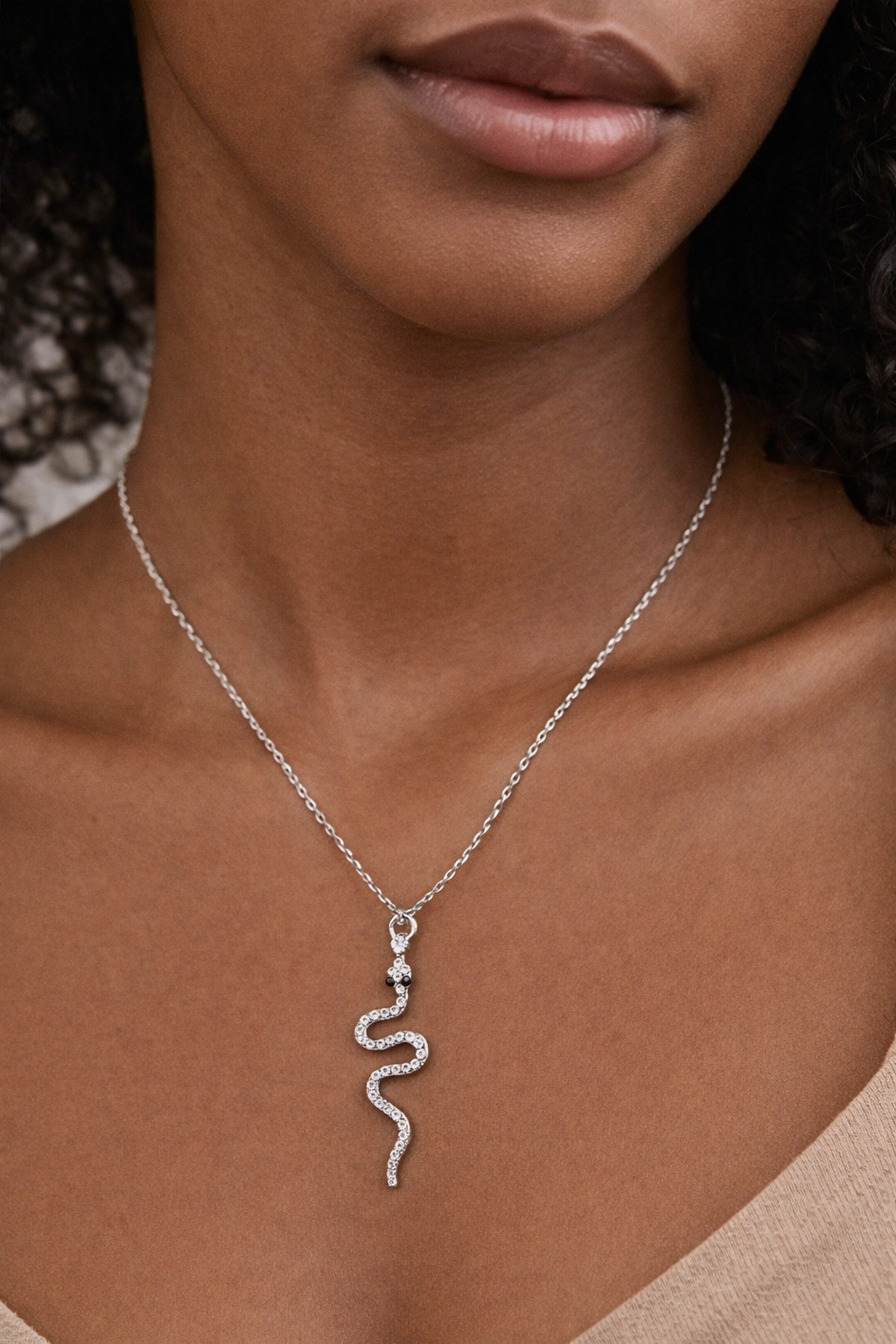 Serpent Snake Necklace Sliver Tone