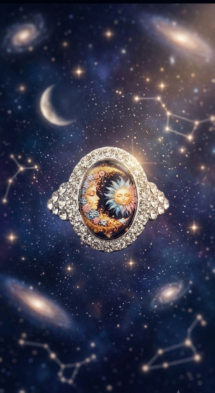 Celestial Sun & Moon Crystal Oval Ring