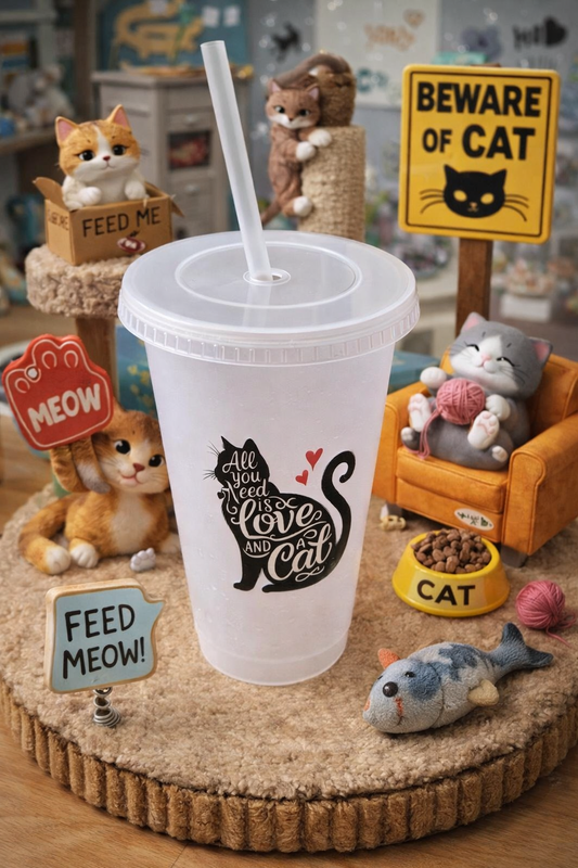 All You Need Is Love & a Cat” 24oz Cold Drink Tumbler
