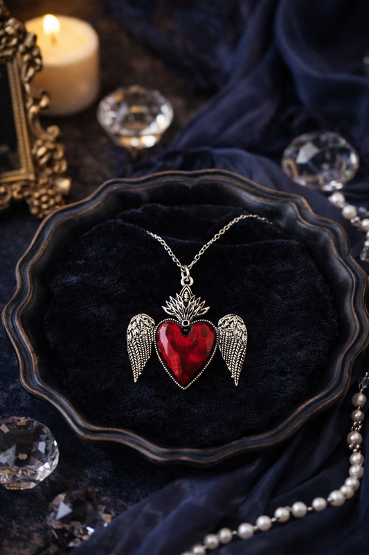Crimson Crowned Wing Heart Necklace