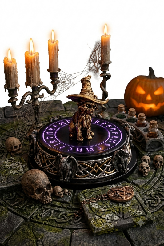 Witch's Cat Mini Ornament  Bronze Effect Figurine
