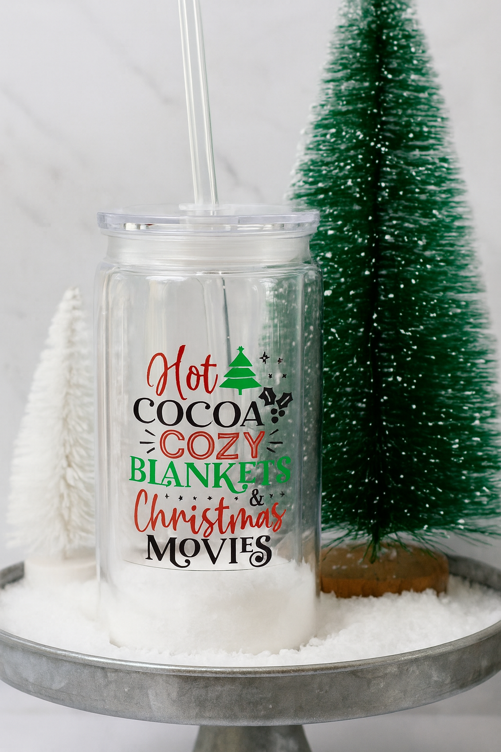 Hot Cocoa & Christmas Movies Tumbler with Straw 🎄☕