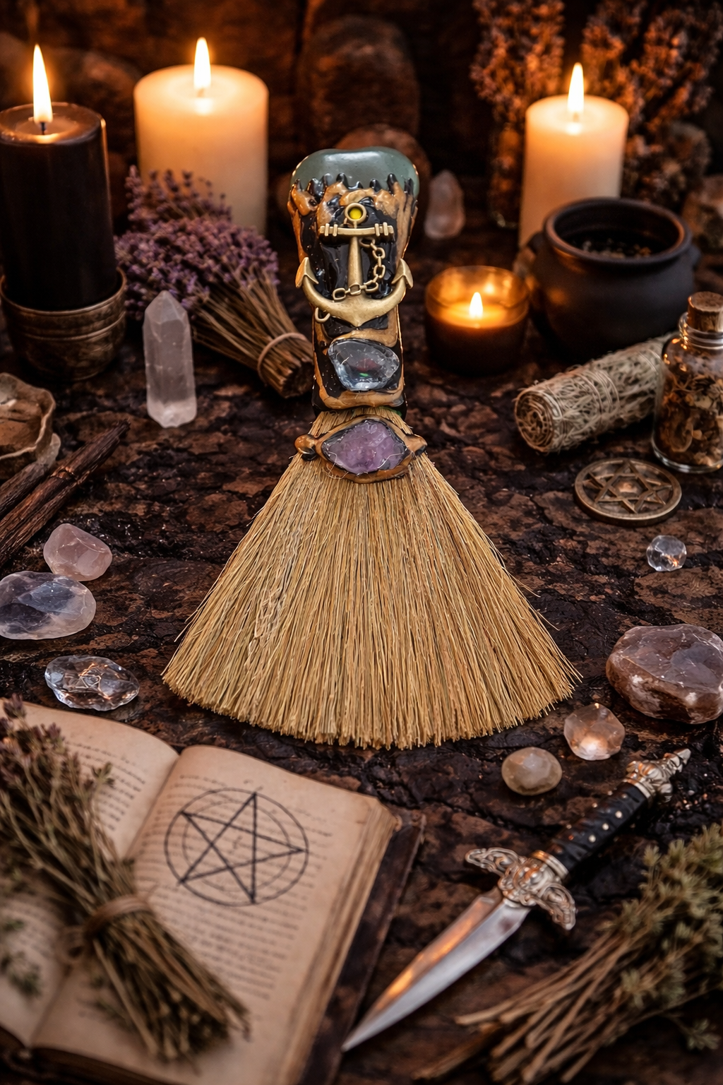 Crystal Enchanted Altar Besom, Protection & Cleansing Ritual Broom