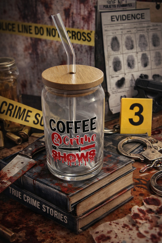 Coffee & Crime Shows – Glass Tumbler