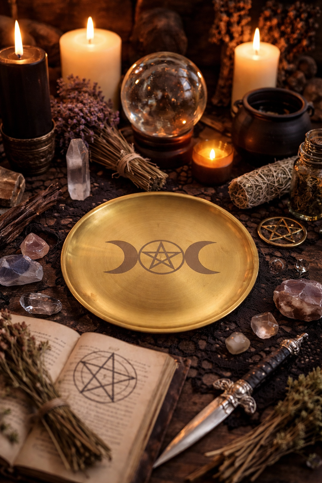 Triple Moon Pentacle Altar Dish