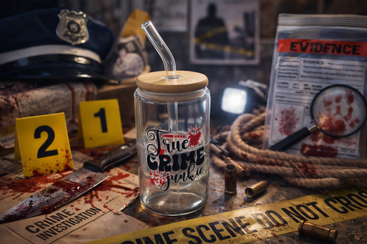 True Crime Junkie Glass Tumbler