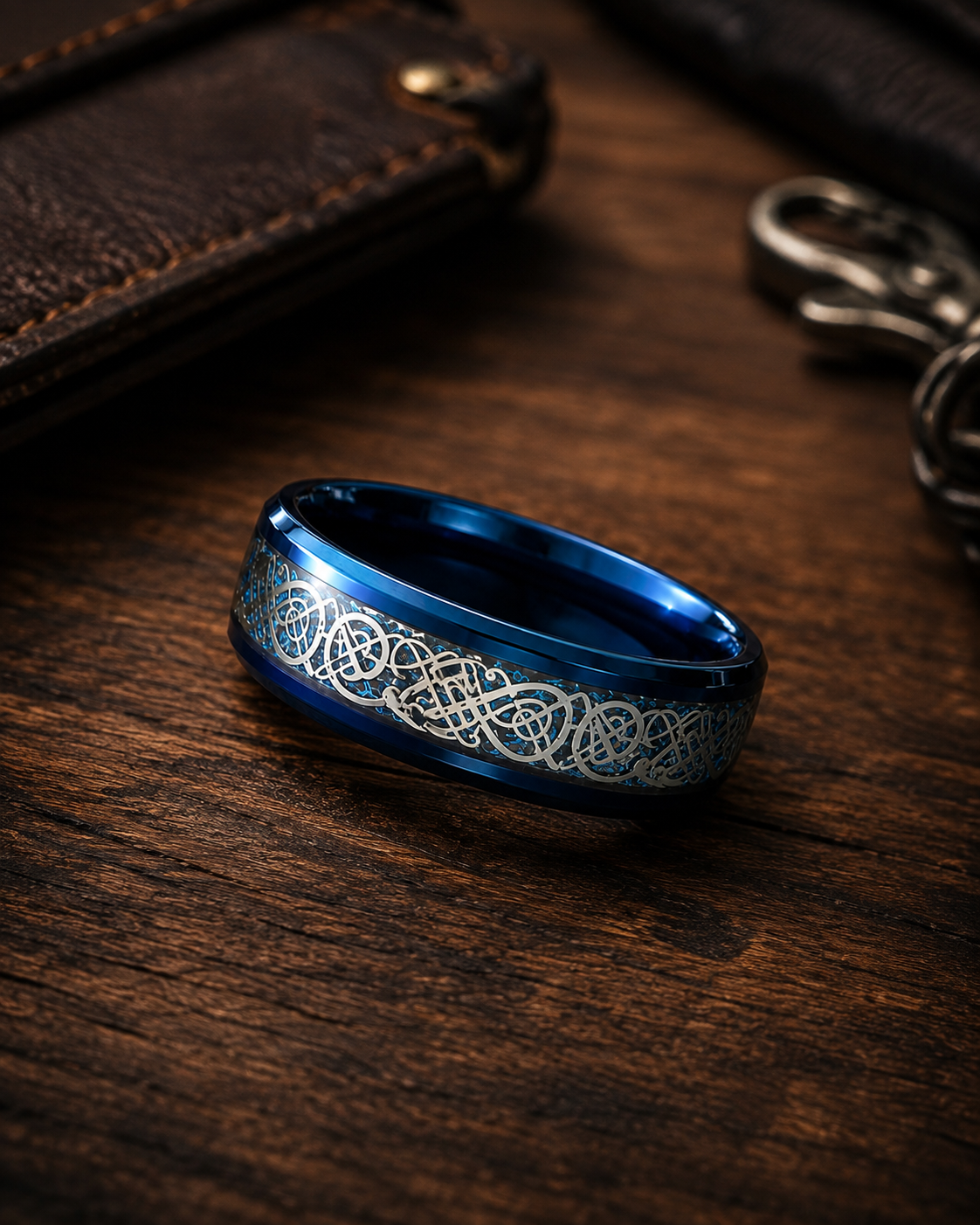 Men's Blue Ornamental Pattern Ring