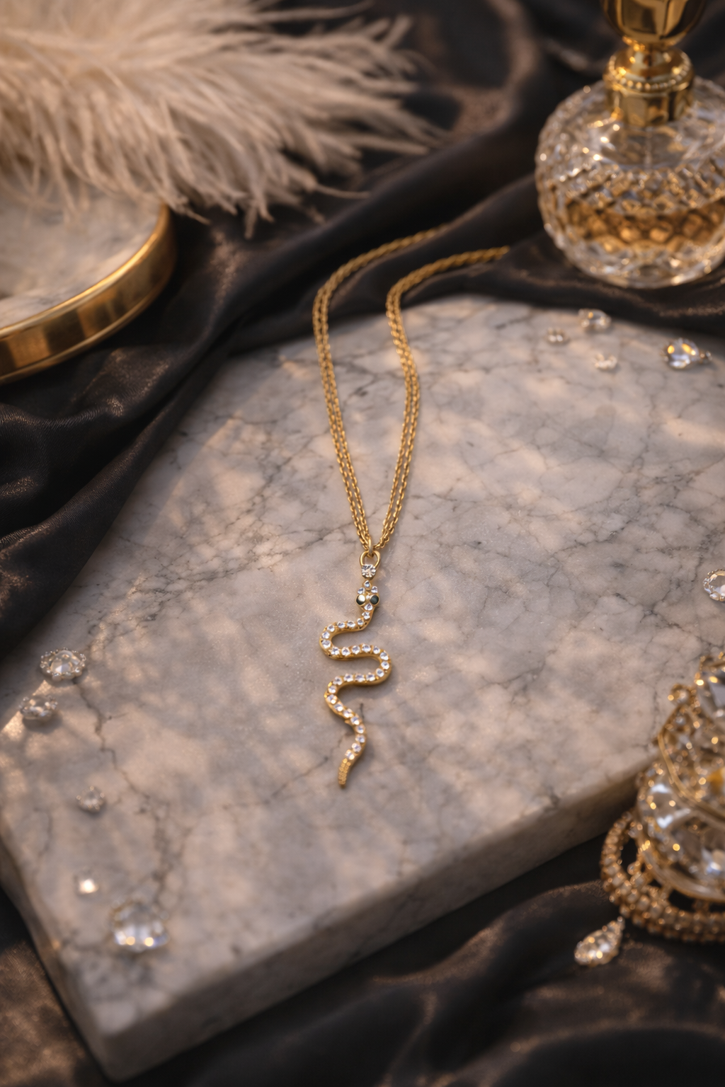 Serpent Snake Necklace Gold Tone